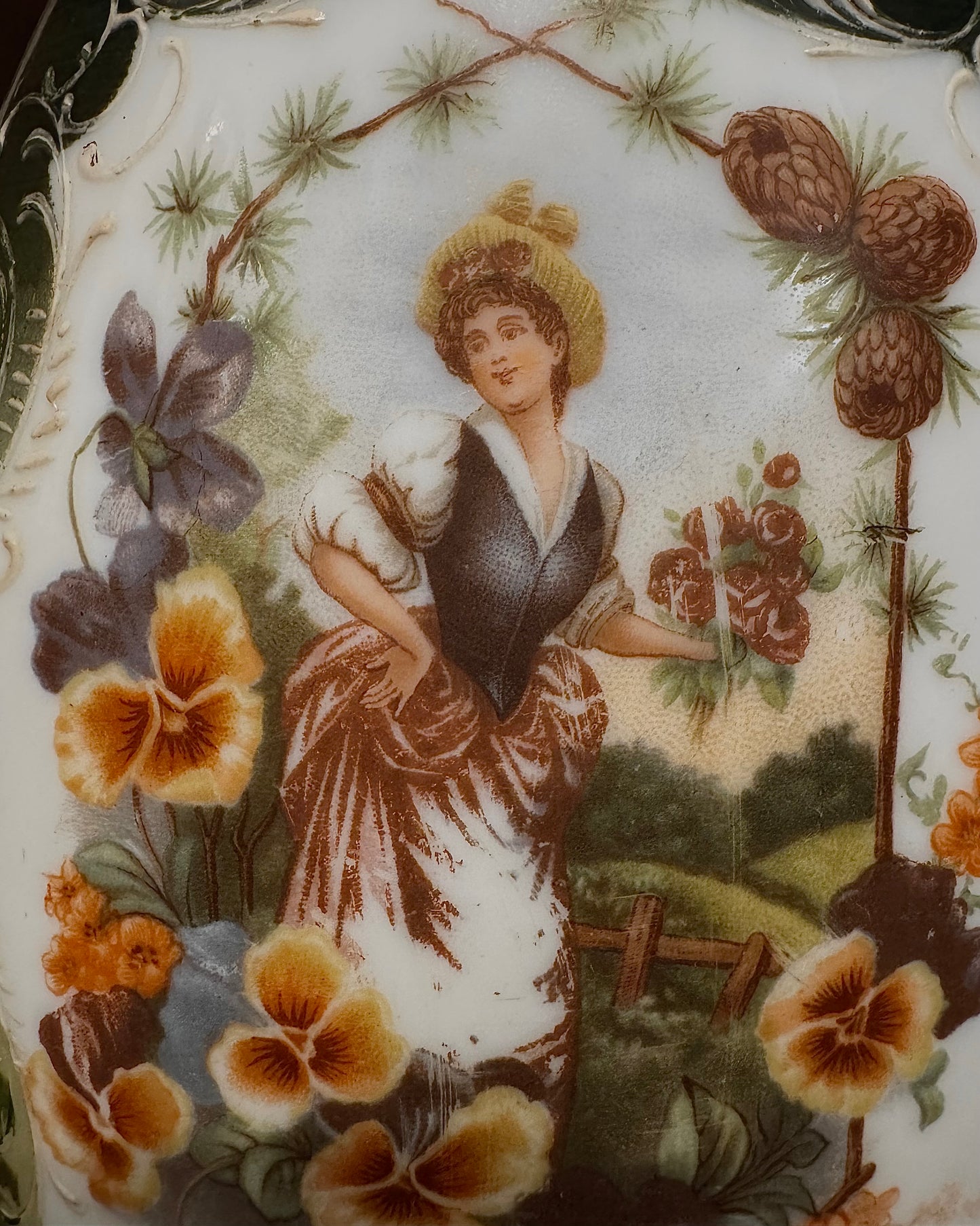 19th Century Victorian Bristol Glass Vase - Handpainted & Transfer Print, England, c.1870-80