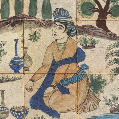 19th Century Persian Qajar Dynasty Pictorial Tile Set (12 Tiles) – Exceptionally Rare, Handmade & Hand-painted, Iran, mid-19th century