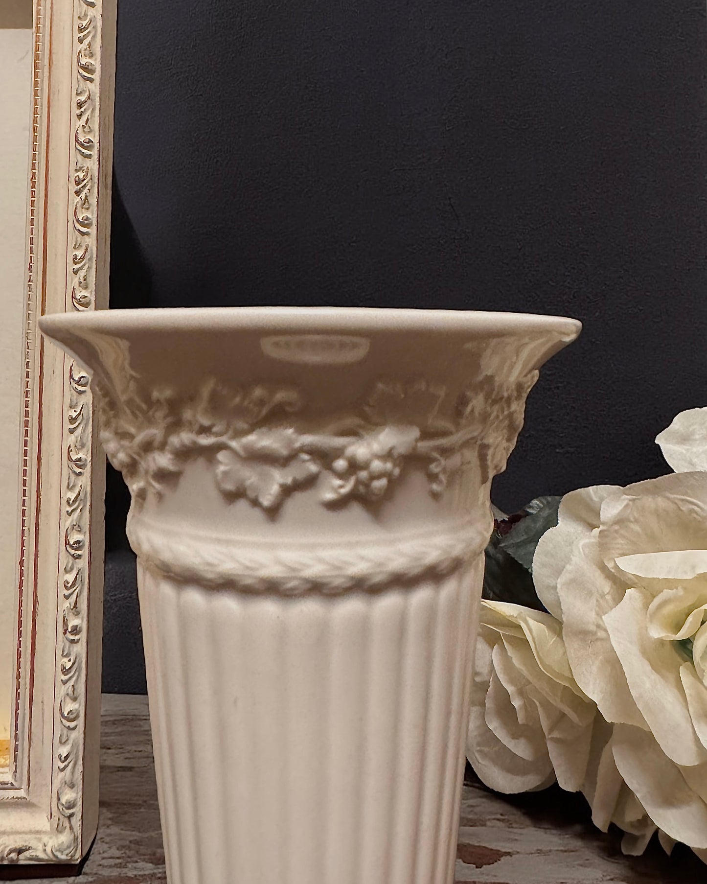 Wedgwood Embossed Queen’s Ware Vase, Etruria and Barlaston, England, c.1949