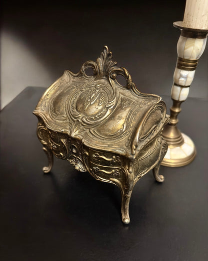 Early 20th-Century Cast Metal Trinket Casket Box, European - Art Nouveau Style