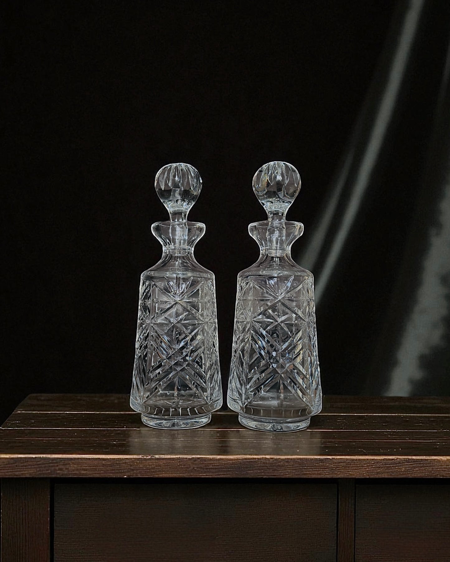 Vintage Hand-Cut Crystal Decanters (Pair)