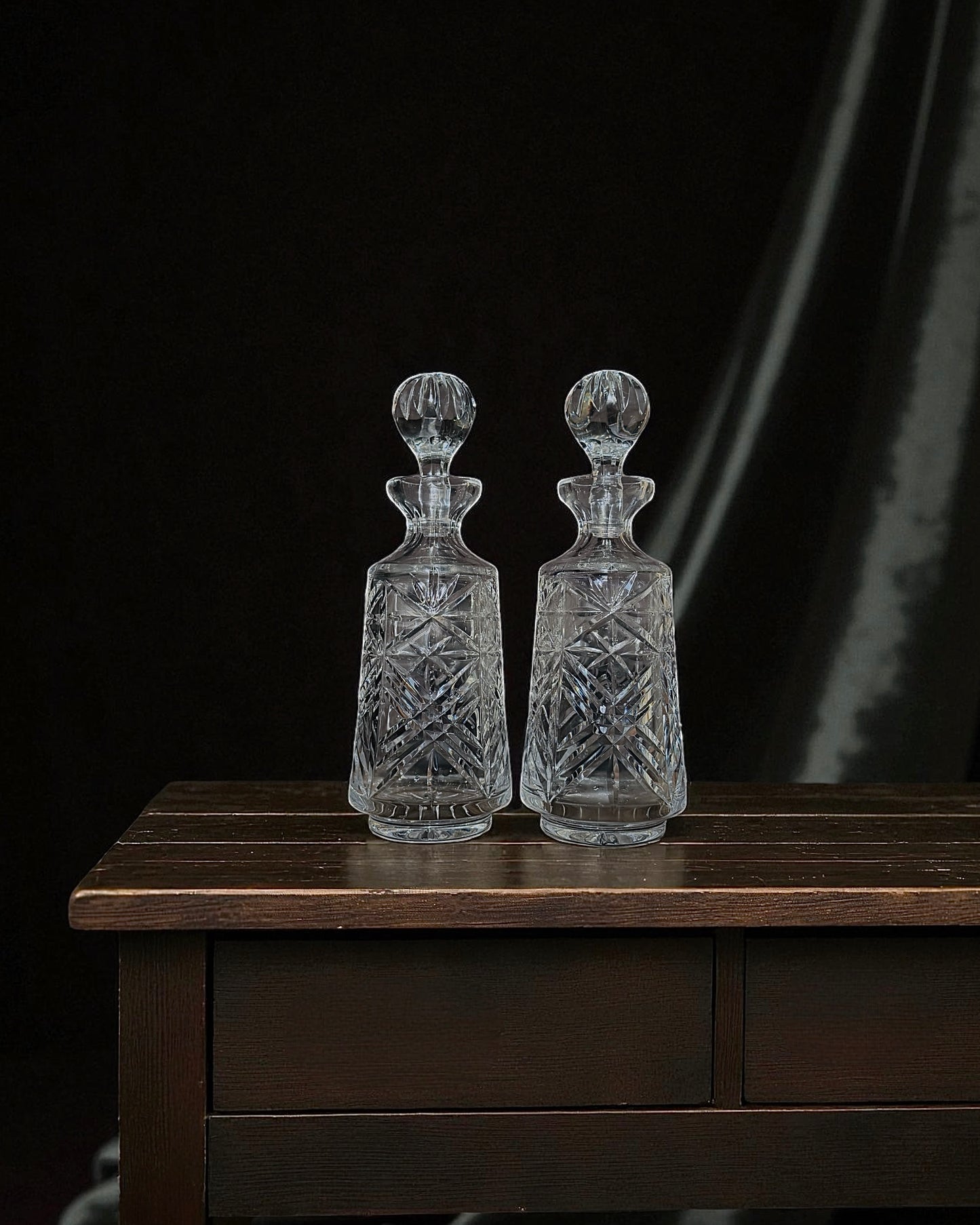 Vintage Hand-Cut Crystal Decanters (Pair)
