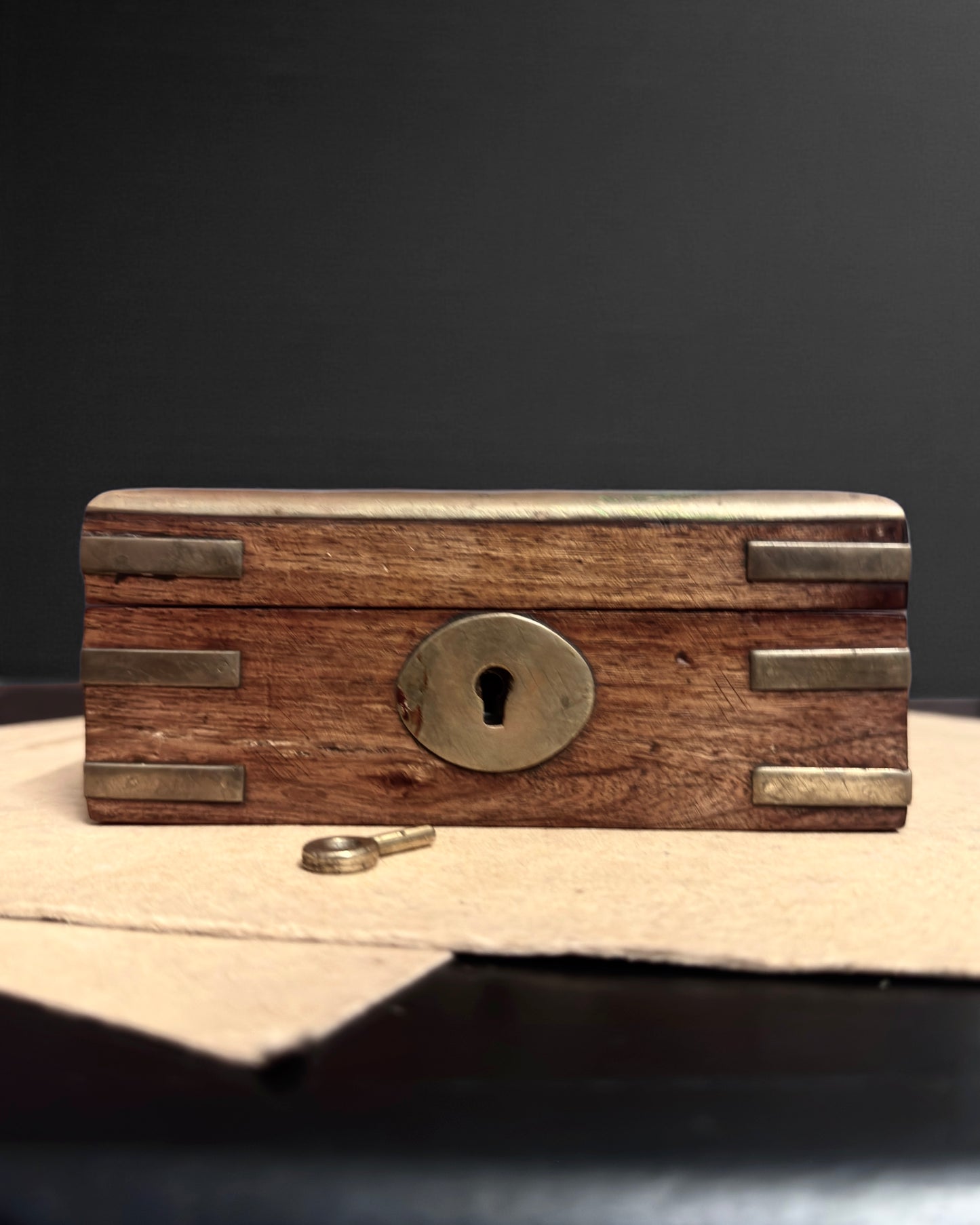 Vintage Rosewood Lock Box with Brass Details