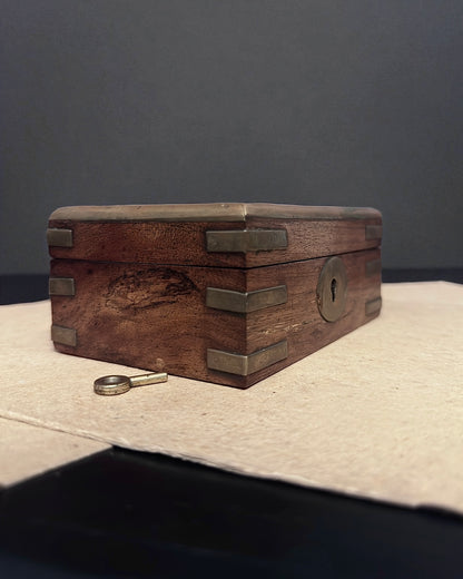 Vintage Rosewood Lock Box with Brass Details