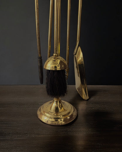 Mid-20th Century French Neoclassical Brass Fireplace Stand - Five Piece Set