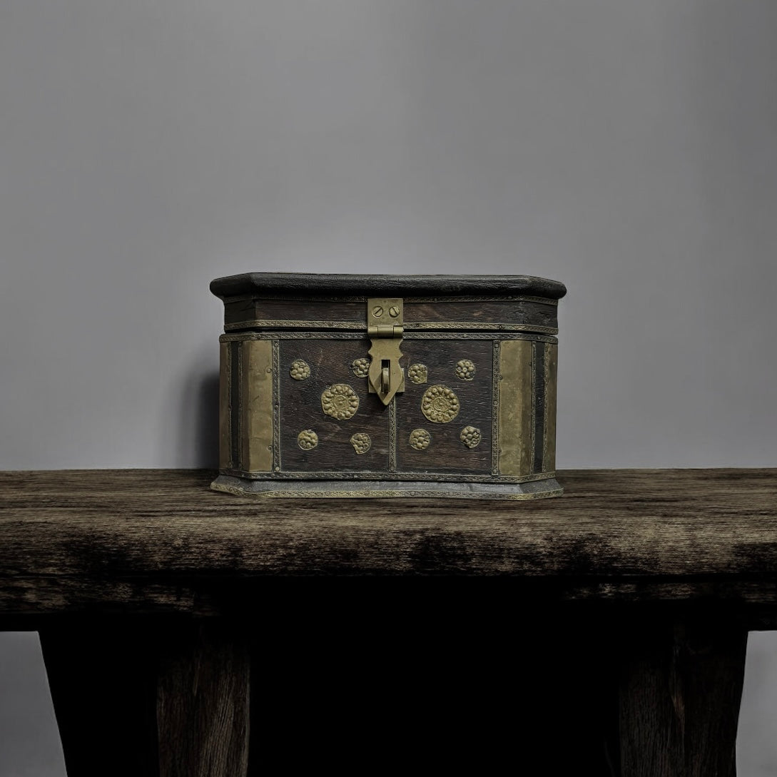 19th Century Himalayan Brass-Mounted Wooden Chest