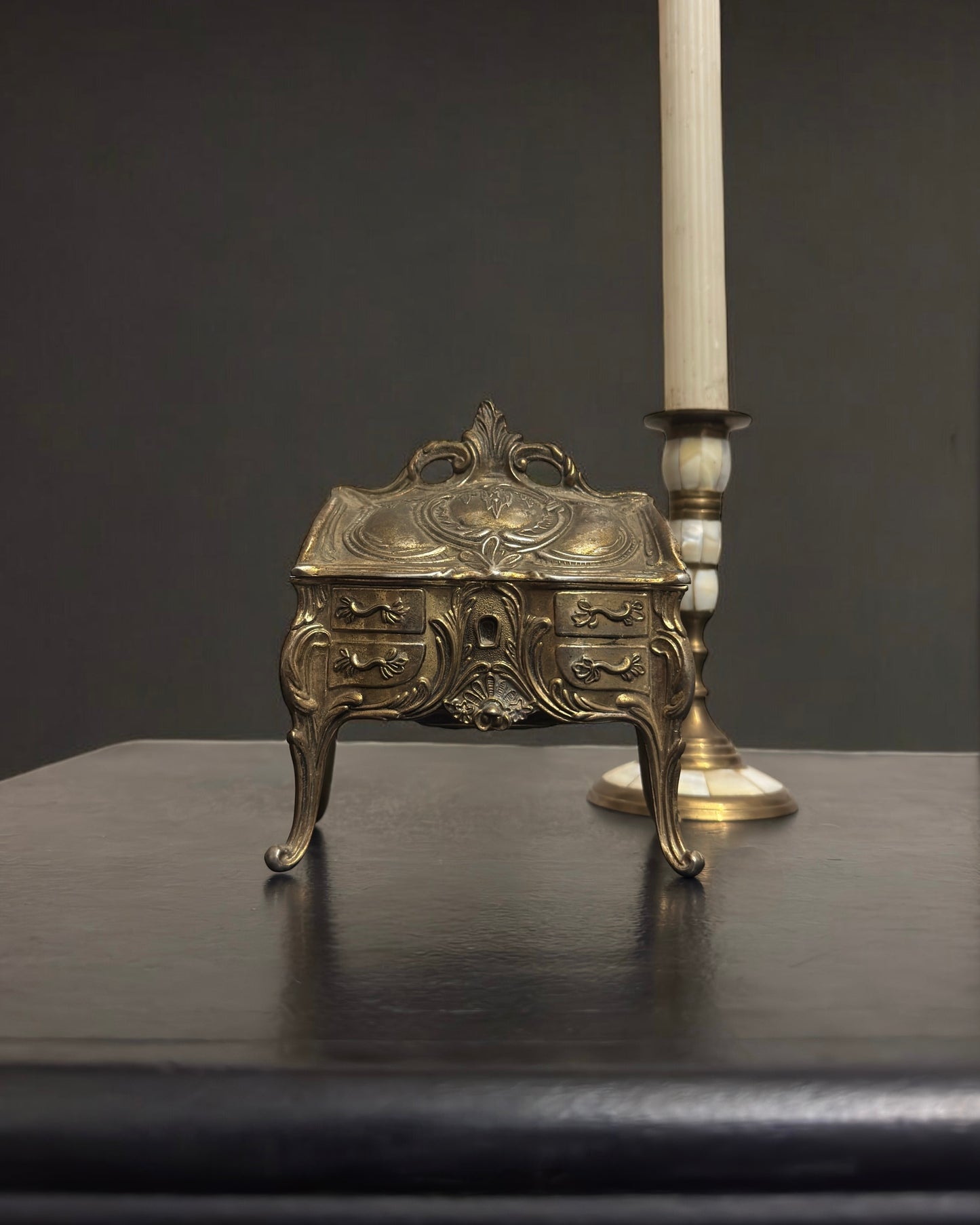 Early 20th-Century Cast Metal Trinket Casket Box, European - Art Nouveau Style