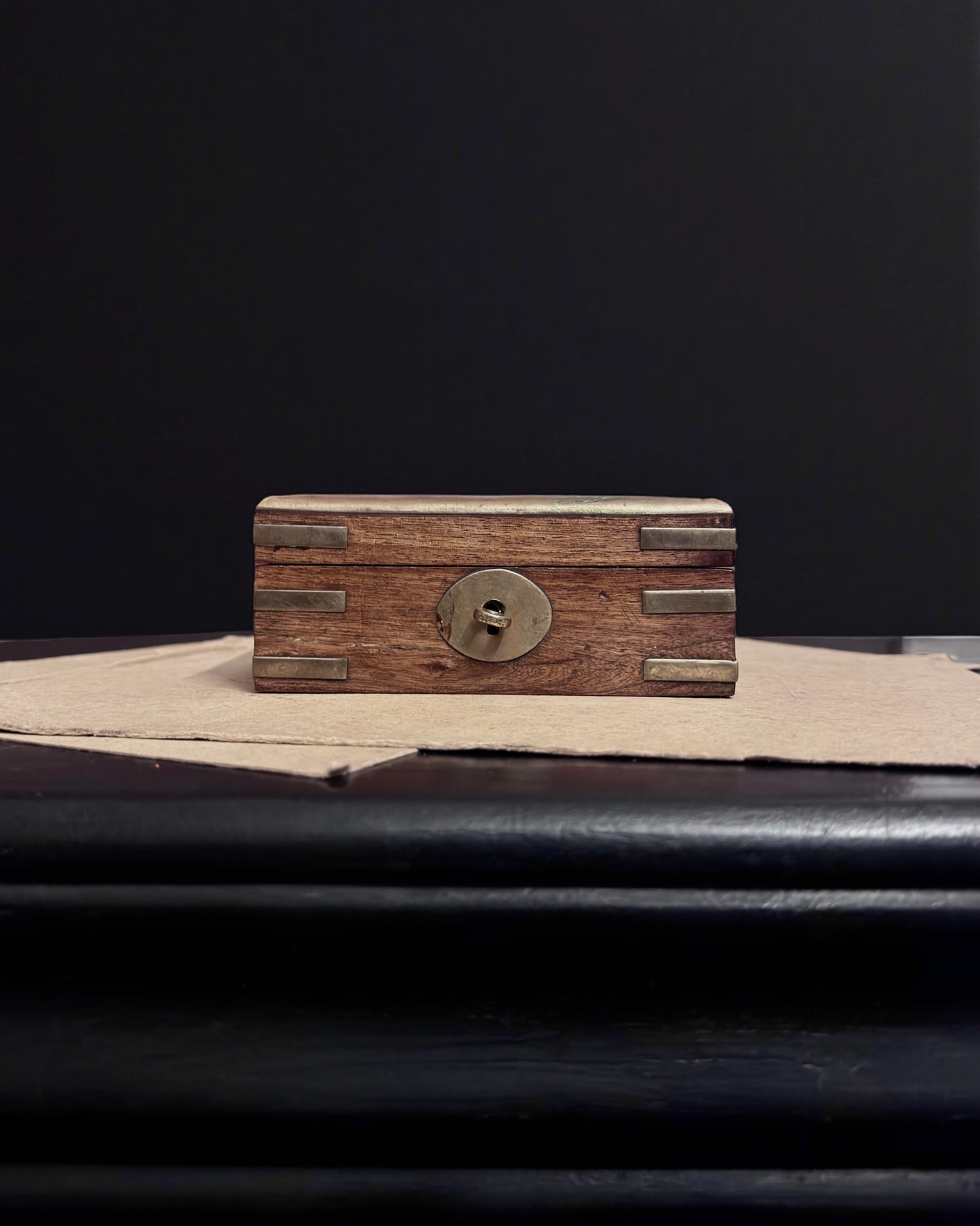 Vintage Rosewood Lock Box with Brass Details