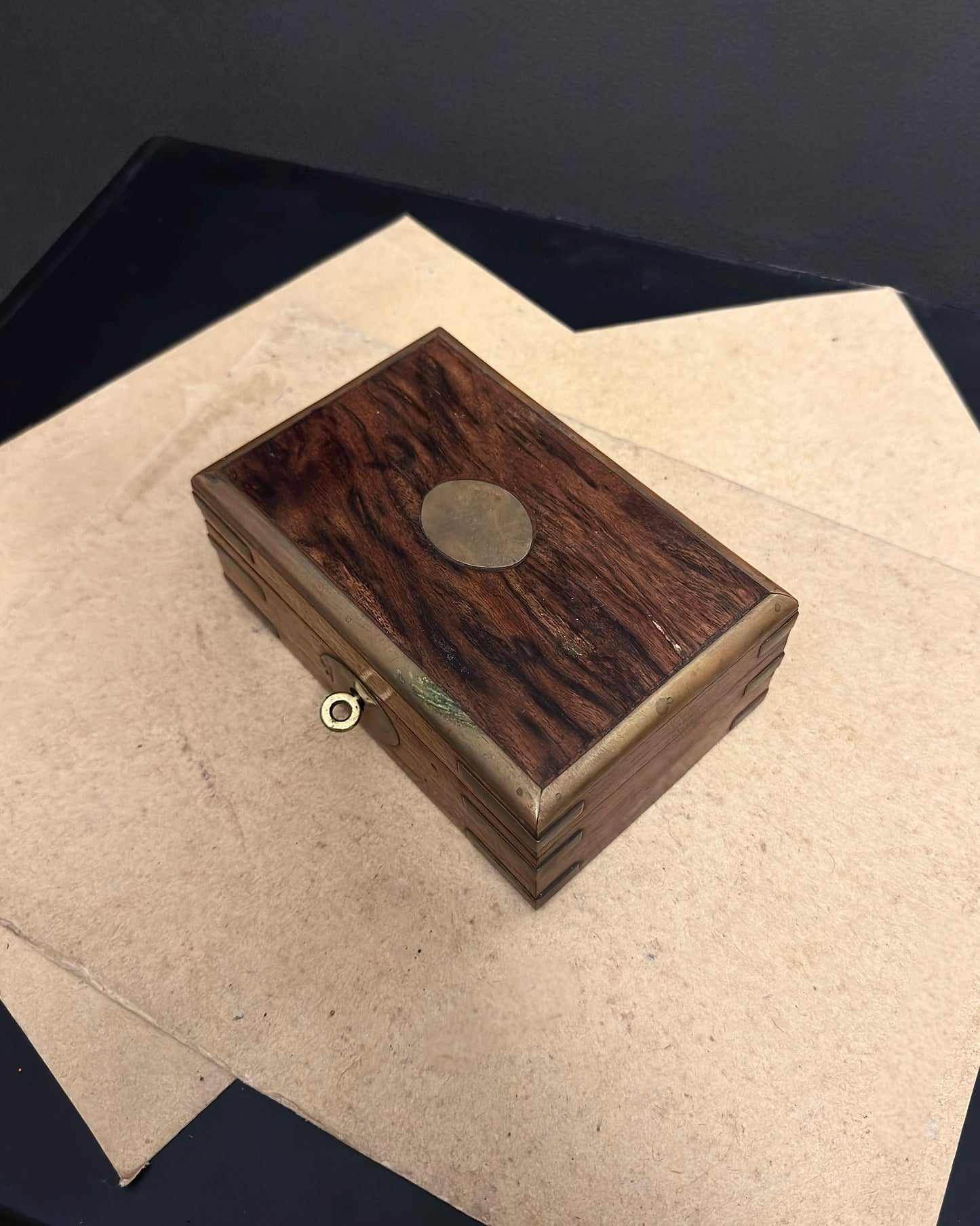 Vintage Rosewood Lock Box with Brass Details