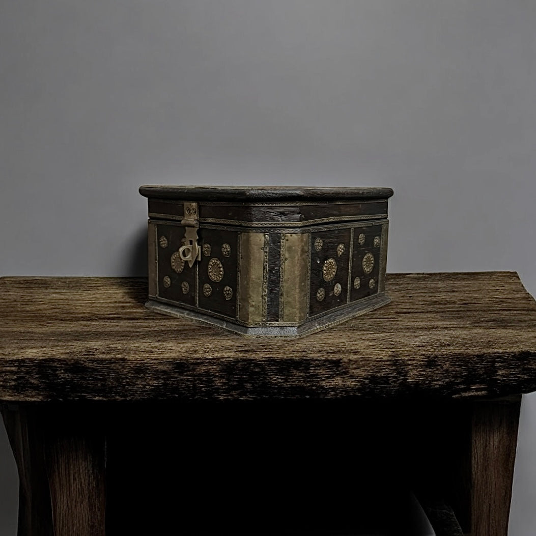 19th Century Himalayan Brass-Mounted Wooden Chest