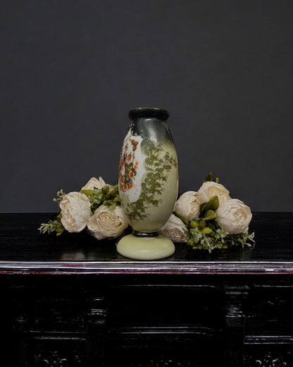 19th Century Victorian Bristol Glass Vase - Handpainted & Transfer Print, England, c.1870-80