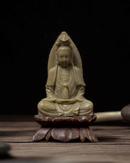 Guanyin - Bodhisattva of Compassion, Mid-20th Century Chinese Hand-carved Stone Sculpture