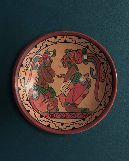 Mexican Mayan Aztec Folk Art Pottery Plate