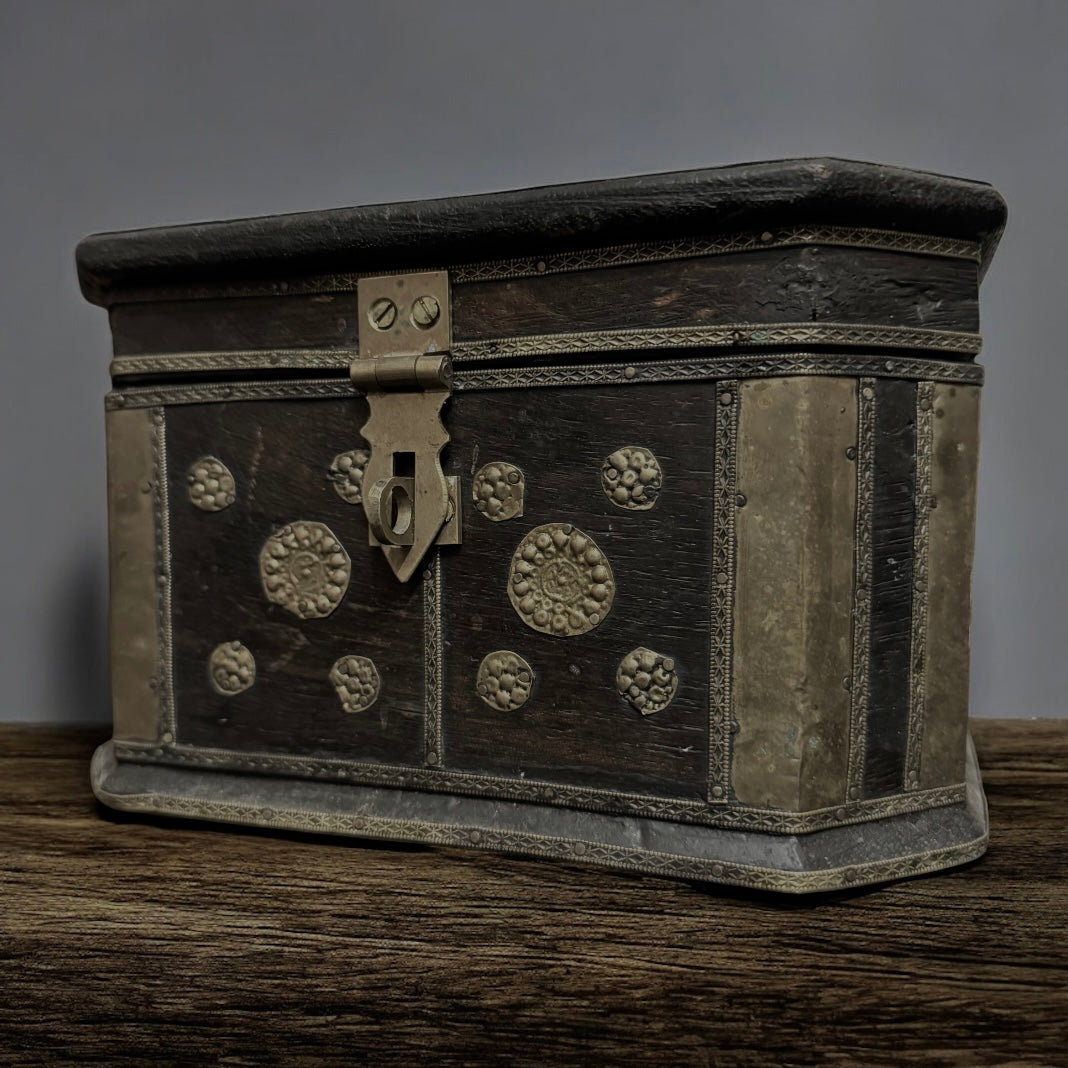 19th Century Himalayan Brass-Mounted Wooden Chest