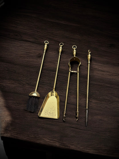 Mid-20th Century French Neoclassical Brass Fireplace Stand - Five Piece Set