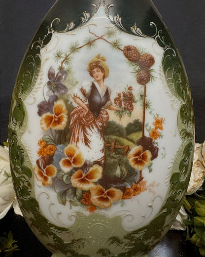 19th Century Victorian Bristol Glass Vase - Handpainted & Transfer Print, England, c.1870-80