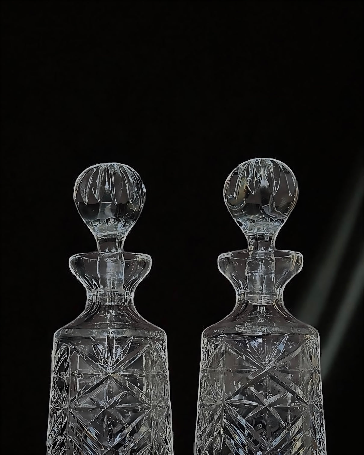 Vintage Hand-Cut Crystal Decanters (Pair)