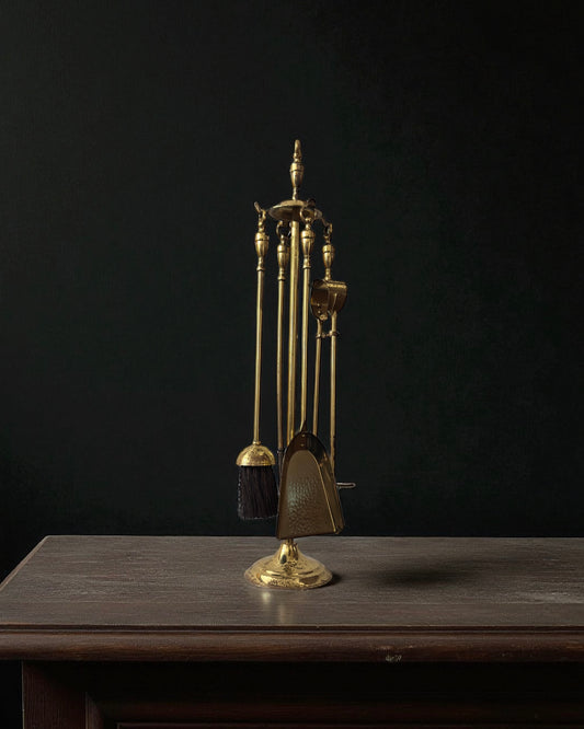 Mid-20th Century French Neoclassical Brass Fireplace Stand - Five Piece Set