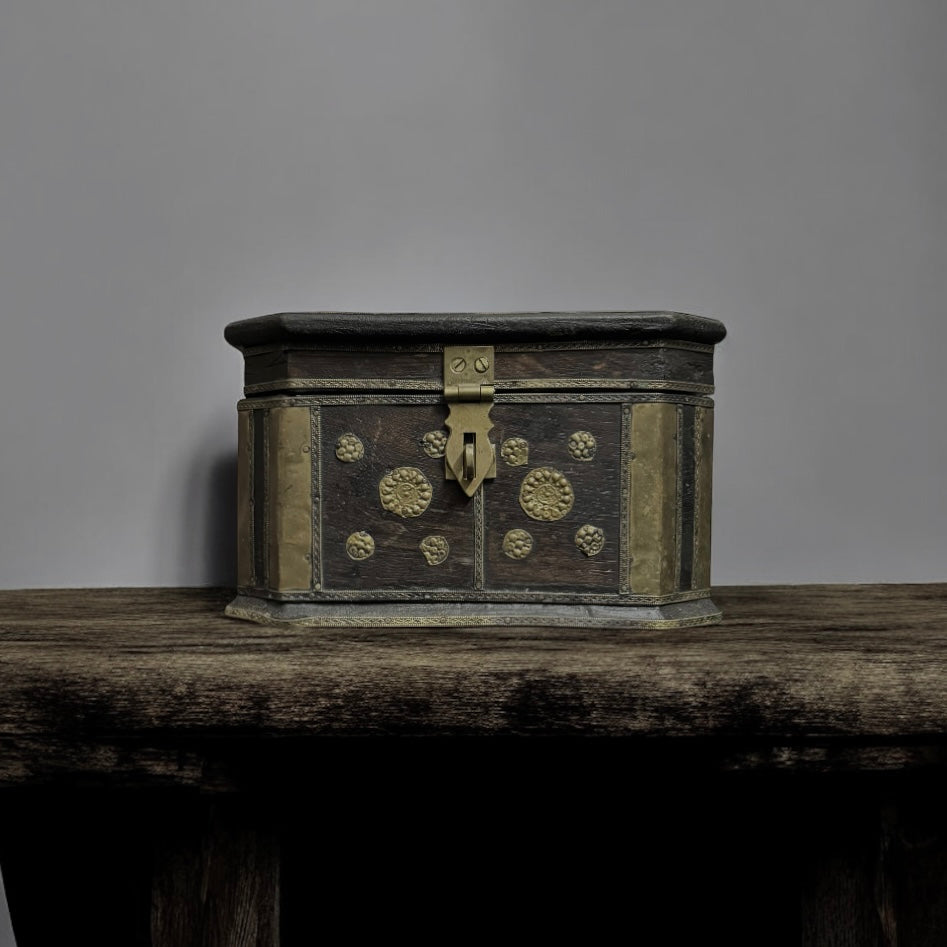 19th Century Himalayan Brass-Mounted Wooden Chest