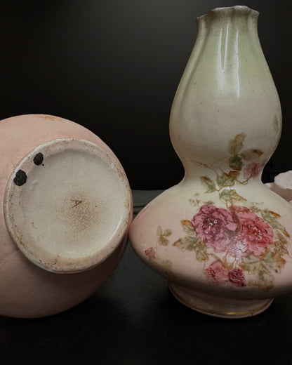 Pair of Hand-Painted Double Gourd Victorian English Vases (c. 1890-1900)
