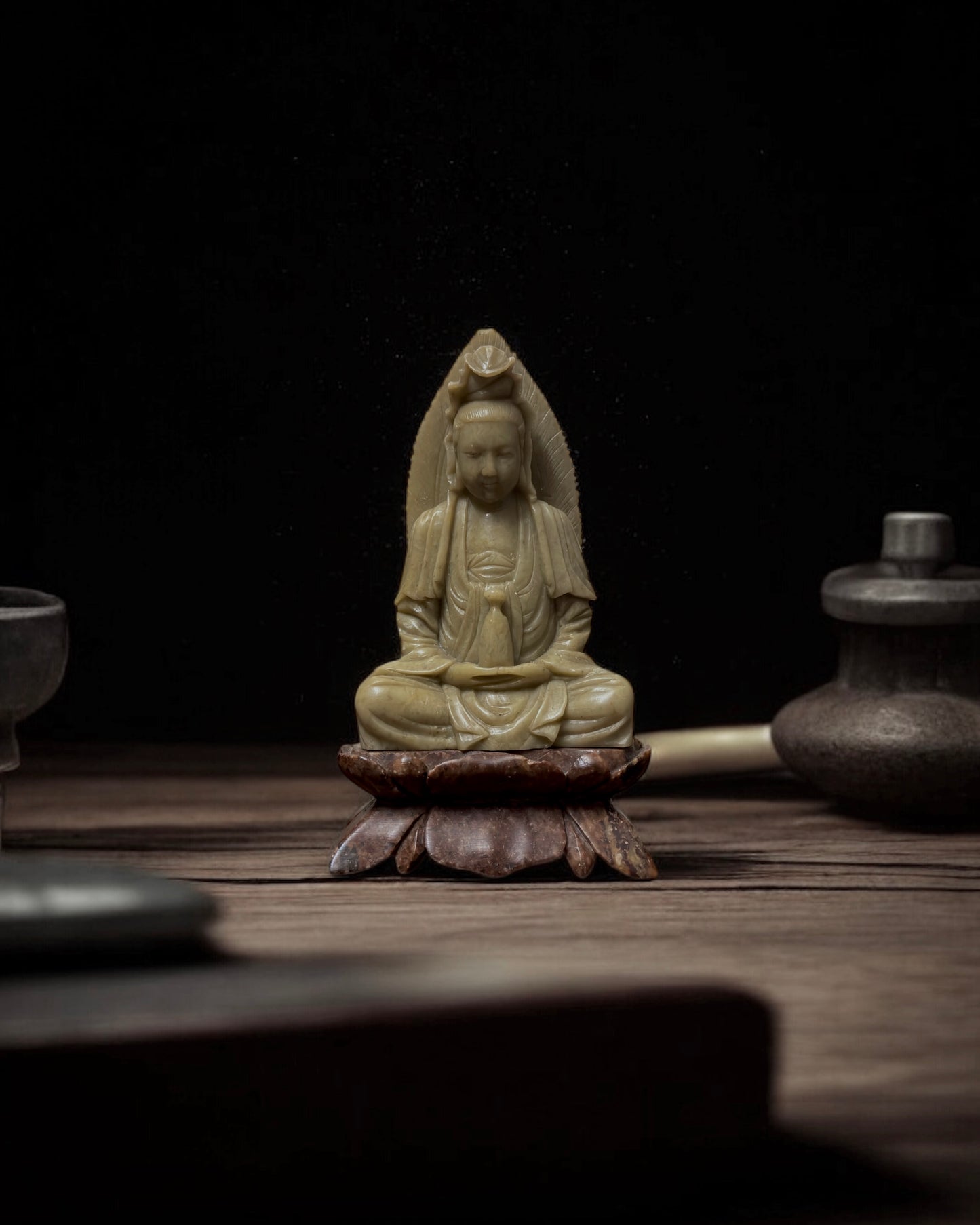 Guanyin - Bodhisattva of Compassion, Mid-20th Century Chinese Hand-carved Stone Sculpture