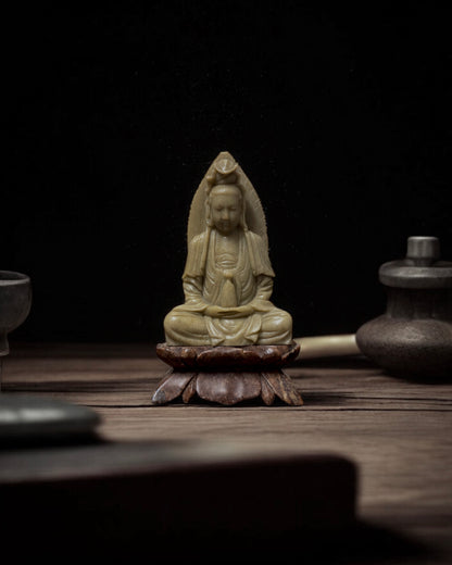 Guanyin - Bodhisattva of Compassion, Mid-20th Century Chinese Hand-carved Stone Sculpture