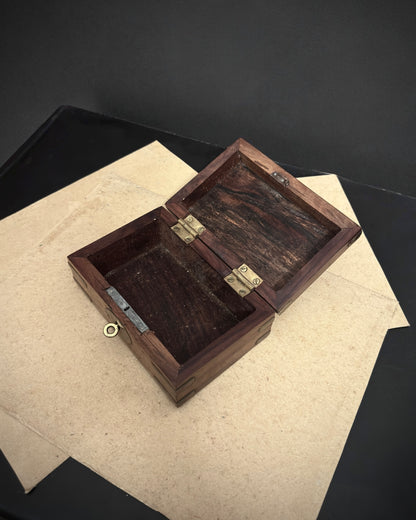 Vintage Rosewood Lock Box with Brass Details