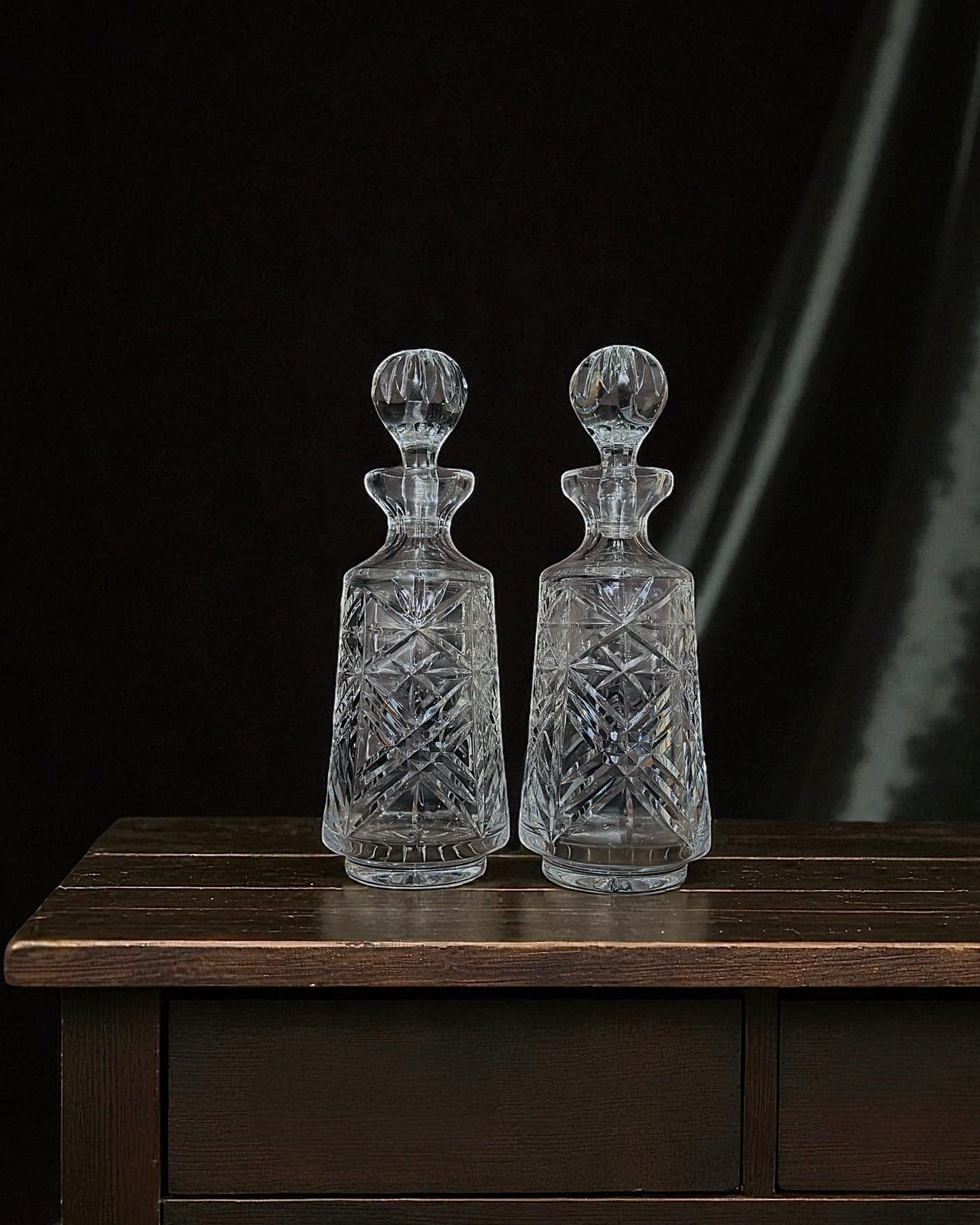 Vintage Hand-Cut Crystal Decanters (Pair)