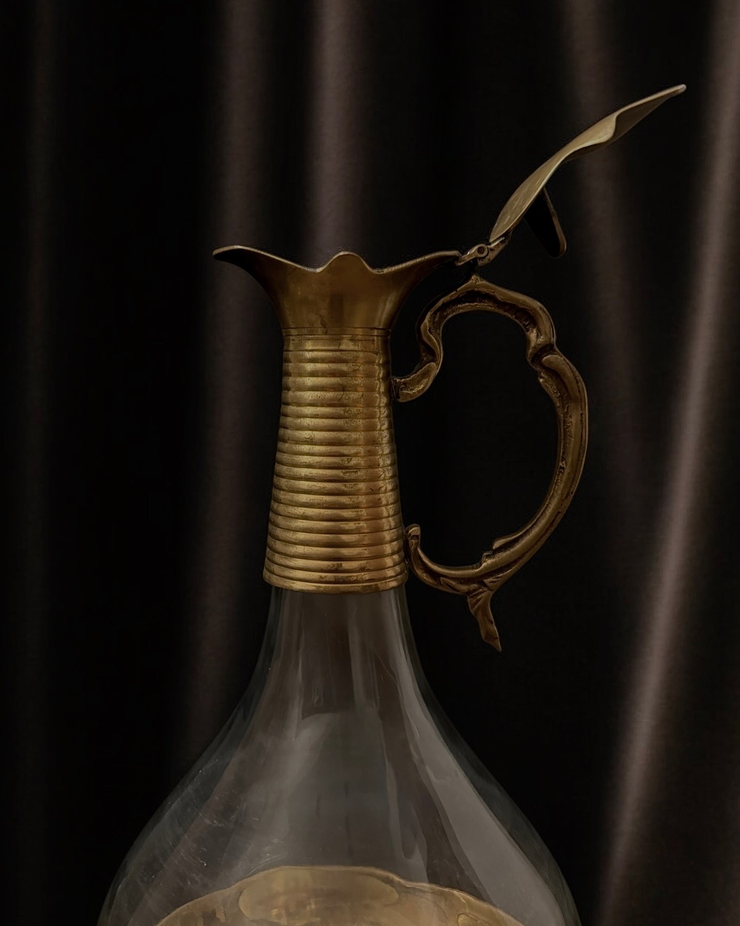 English Brass and Glass Ewer/Decanter (Late Victorian or Edwardian) Most Likely around 1900-1920.