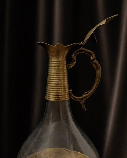 English Brass and Glass Ewer/Decanter (Late Victorian or Edwardian) Most Likely around 1900-1920.