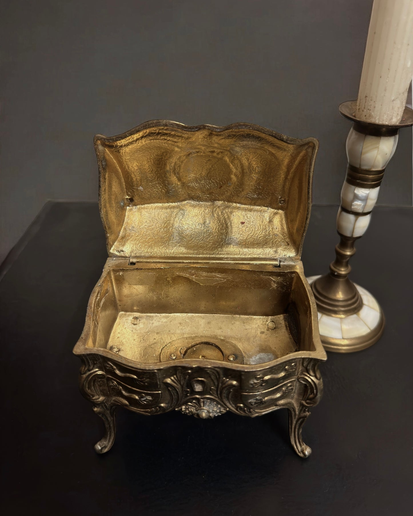 Early 20th-Century Cast Metal Trinket Casket Box, European - Art Nouveau Style