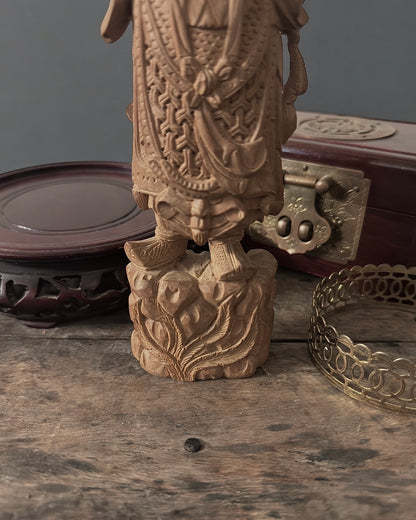Guan Yu - Chinese Boxwood Figurine. Hand-Carved, Vintage/Mid-Century.