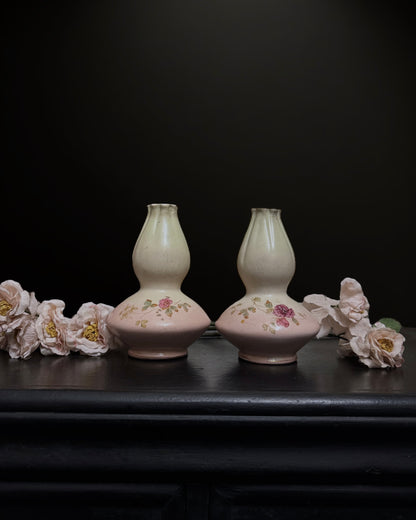 Pair of Hand-Painted Double Gourd Victorian English Vases (c. 1890-1900)