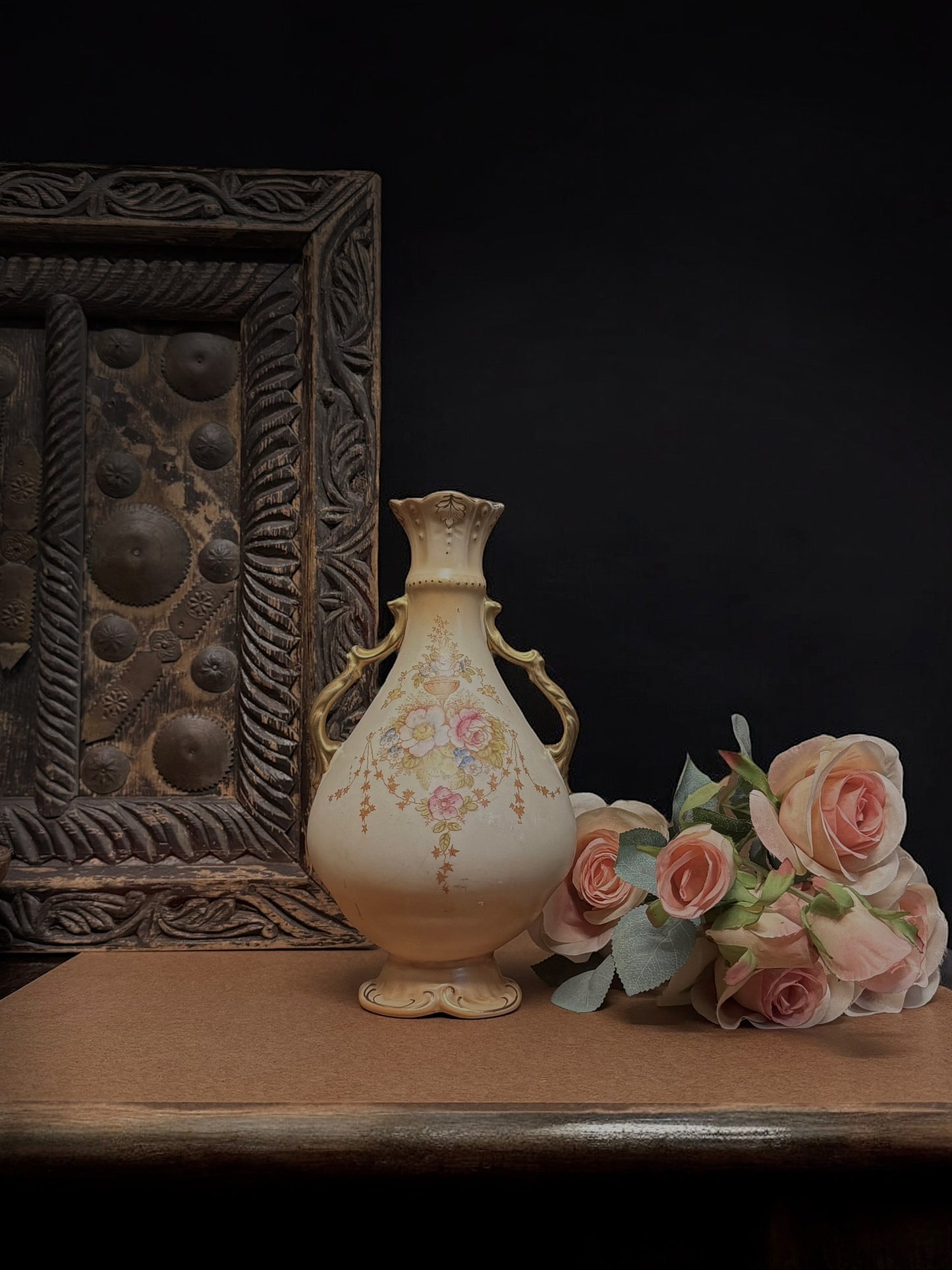 English Crown Devon “Spring” Pattern Hand-Painted Vase, Fielding & Co., Stoke-on-Trent, circa 1910s