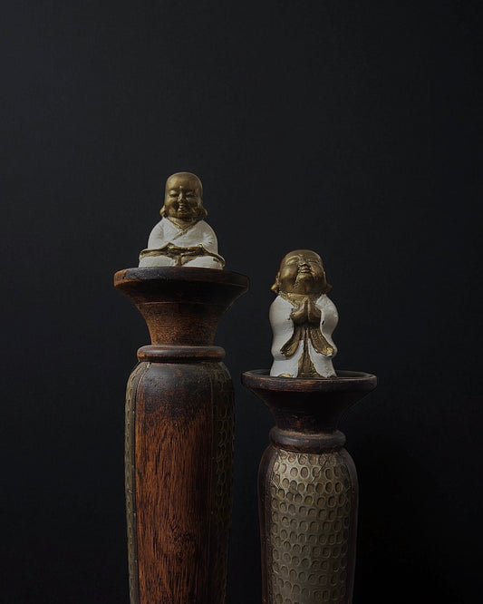 Vintage Chinese Brass and Enamel Happy Buddha Figurines