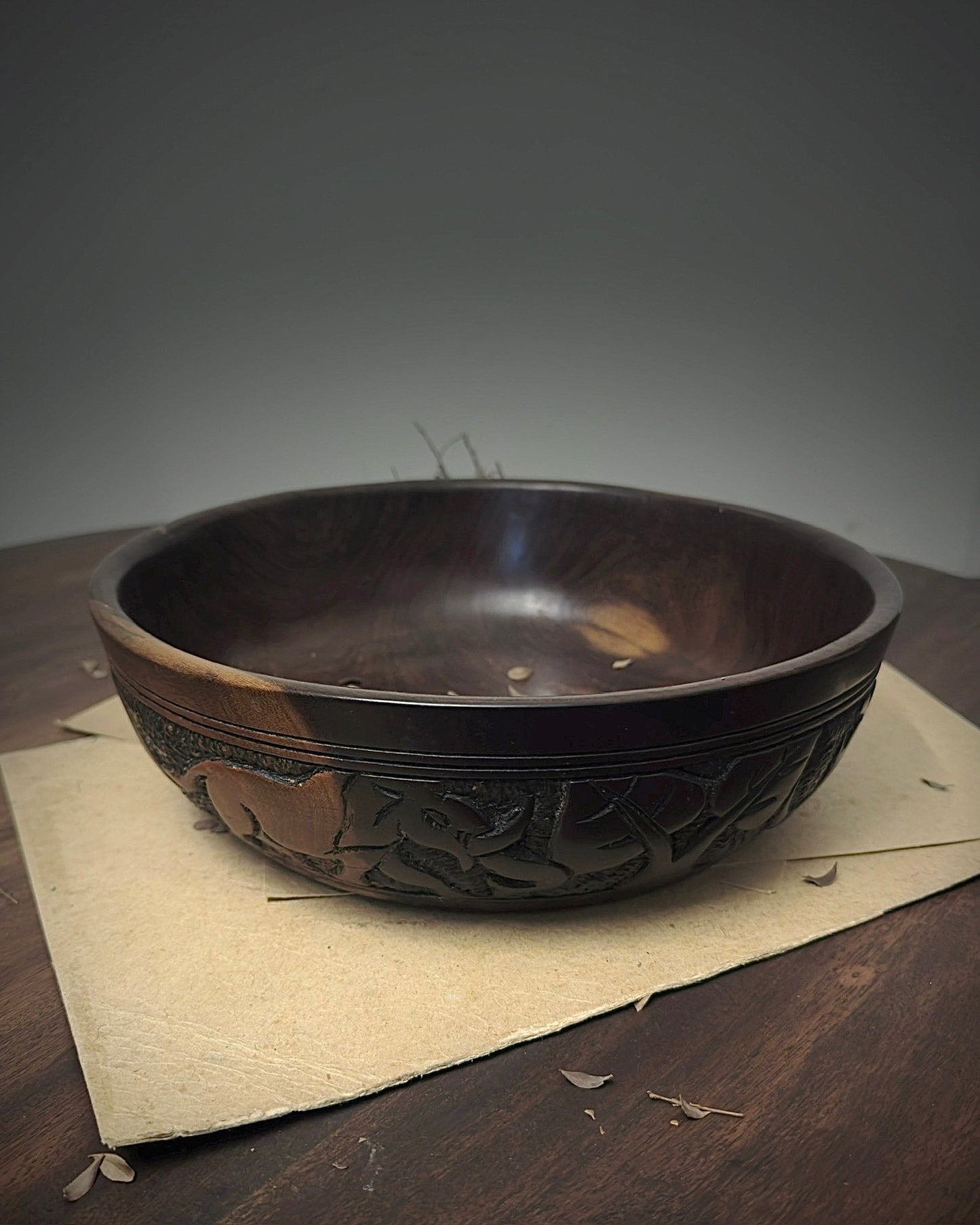 African Hand-Carved Ebony Bowl