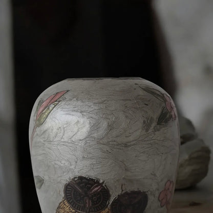 Vintage Asian Brass Vase - Hand-painted & Etched
