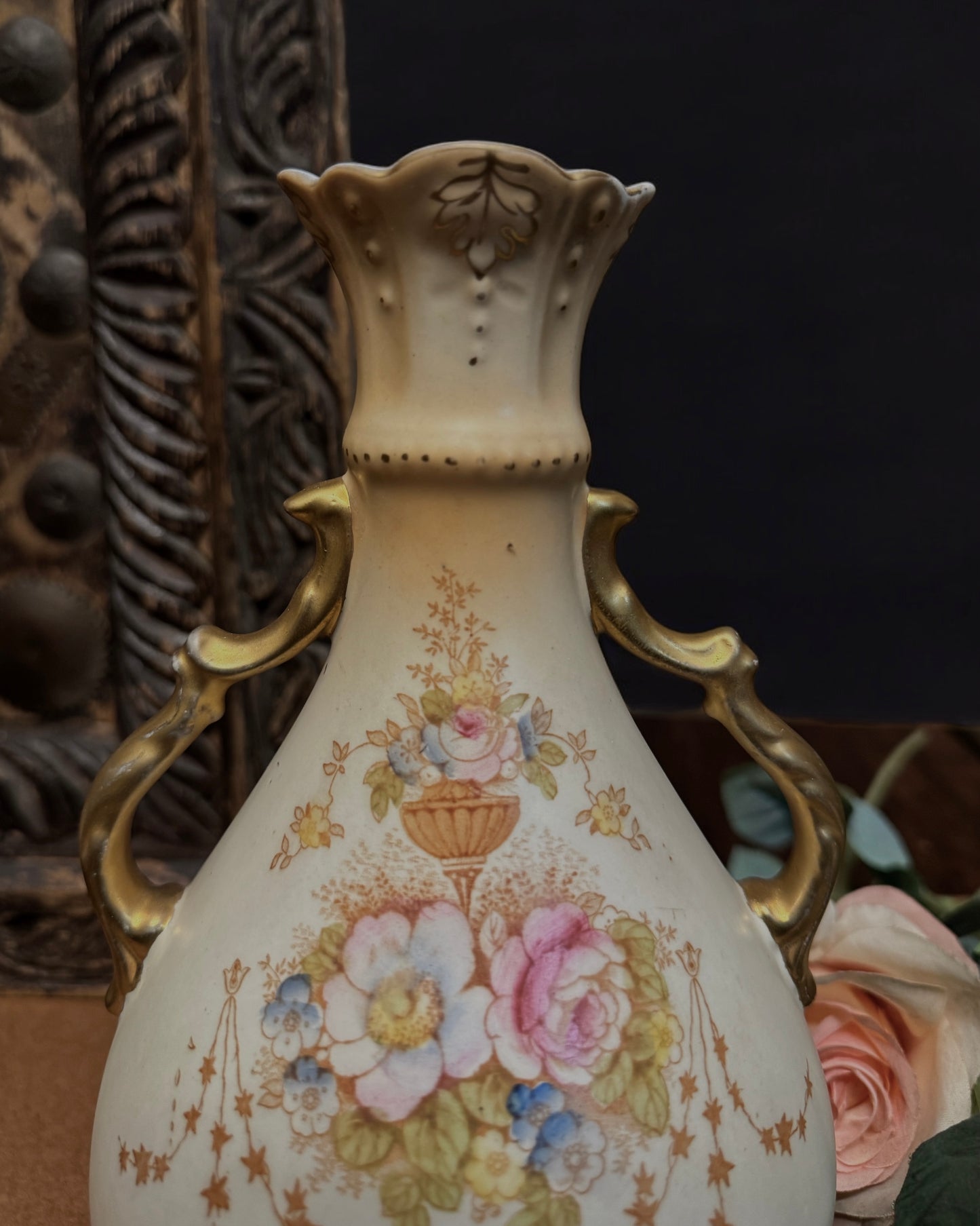 English Crown Devon “Spring” Pattern Hand-Painted Vase, Fielding & Co., Stoke-on-Trent, circa 1910s