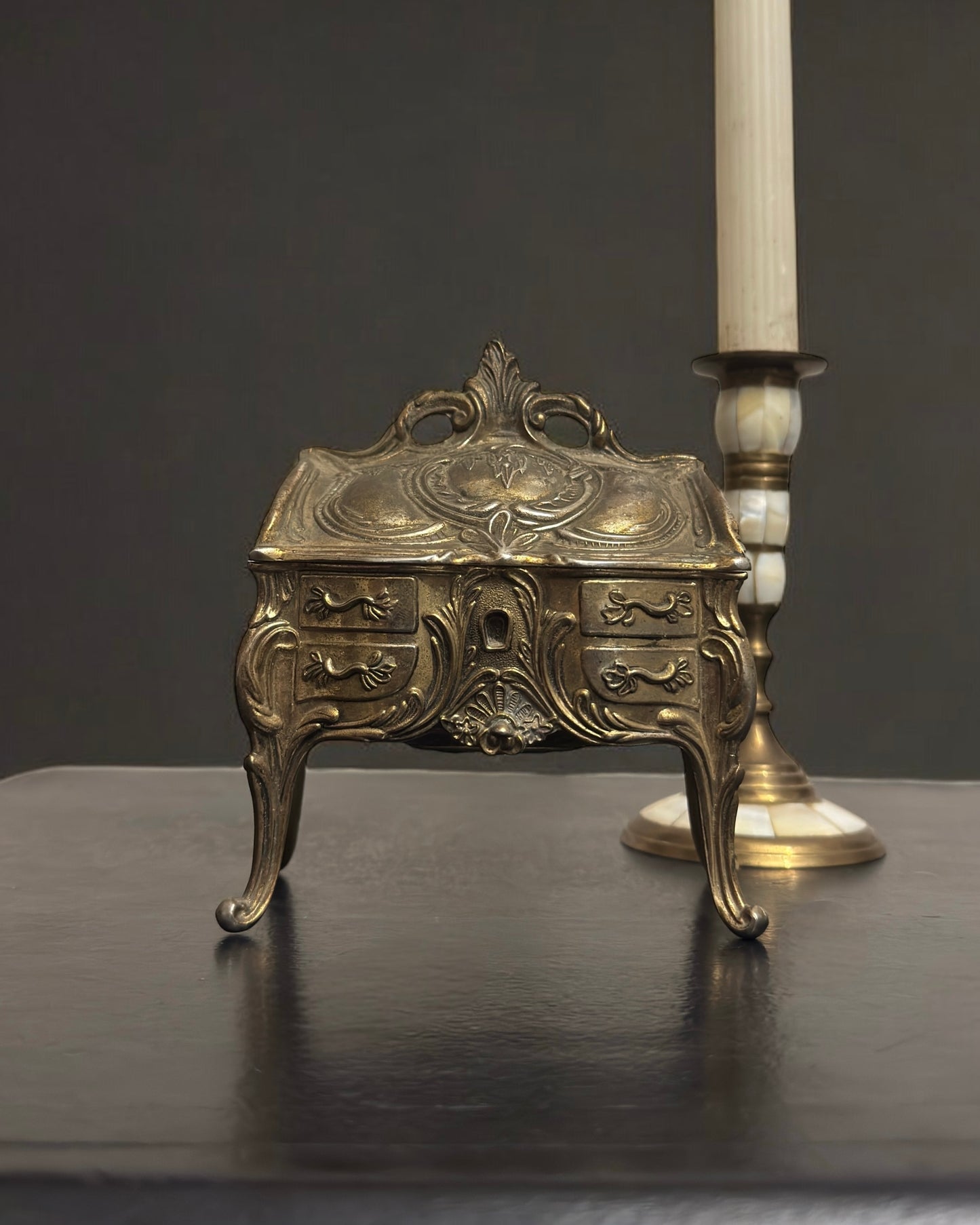 Early 20th-Century Cast Metal Trinket Casket Box, European - Art Nouveau Style