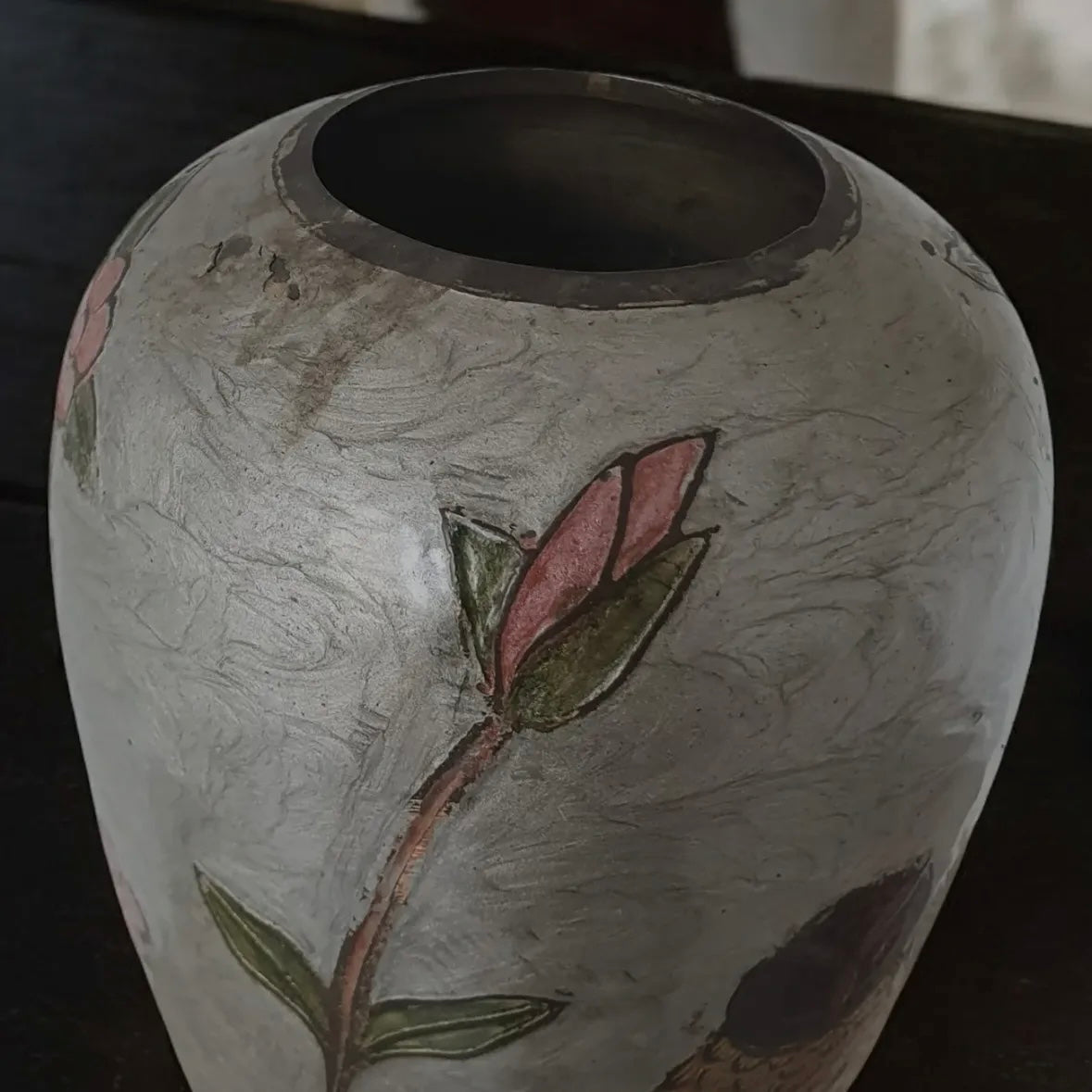 Vintage Asian Brass Vase - Hand-painted & Etched